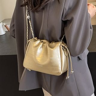 Leather Drawstring Chain Strap Faux Bag Crossbody