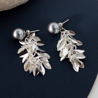 Chandelier Pearl Alloy Earring Faux Leaf
