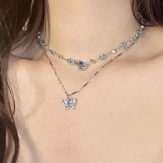 Choker Faux Necklace Set: Pendant Alloy + Butterfly Crystal