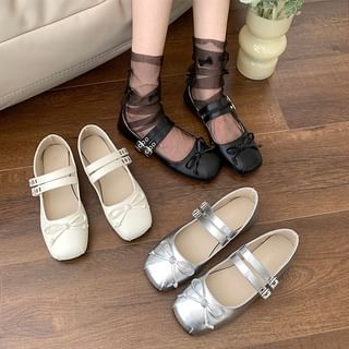 Square-Toe Dual-Strap Mary Jane Flats