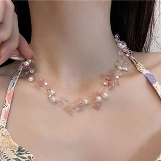 Faux Layered Crystal Choker Pearl