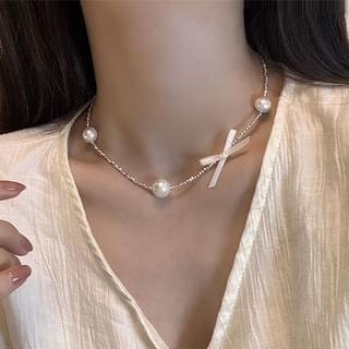 Choker Alloy Pearl Faux Ribbon