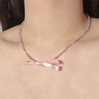 Pendant Bow Beaded With Necklace