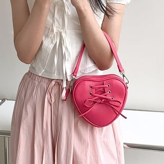 Leather Chain Bag Heart Shaped Strap Crossbody Faux Lace-Up
