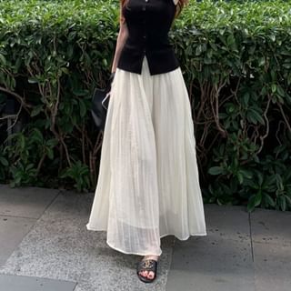 A-Line Plain Button / Skirt High Rise Neck Top Tank Maxi Square