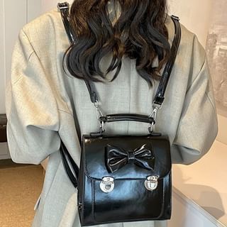 Flap Backpack Bow Leather Faux
