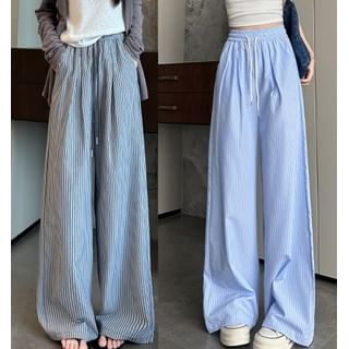 High Rise Drawstring Stripe Wide Leg Sweatpants