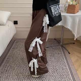 Elastic Waist Bow Wide Leg Sweatpants