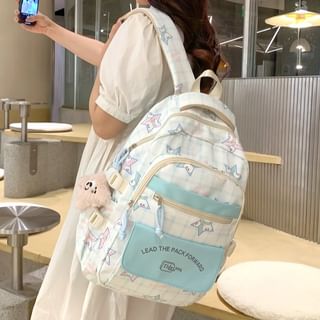 Cartoon Print Multi-Pocket Backpack / Bag Charm / Set