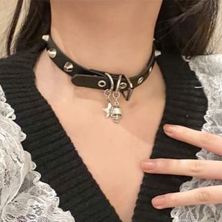 Faux Studded Leather Choker