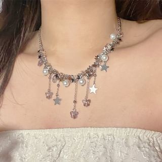 Pearl Beaded Star Faux Necklace