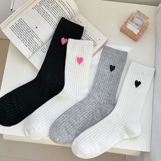 Heart Embroidered Cotton Socks Set