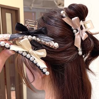 Faux Pearl Bow Accent Hair Claw