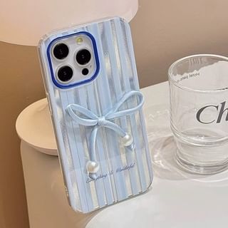 / Phone Striped Adhesive Pearl Faux Set Case Decoration Bow