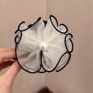 Faux Pearl Ruffle Trim Hair Tie