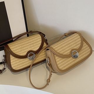 Flap Crossbody Bag Two Straw Tone