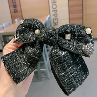 Rhinestone Accent Tweed Bow Hair Clip