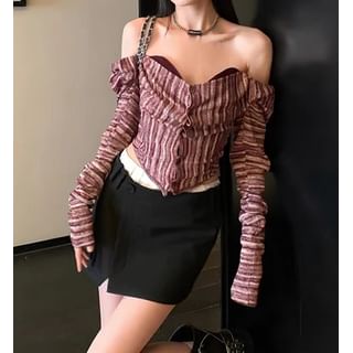 Long-Sleeve Off Shoulder Sweetheart Neckline Crop Top