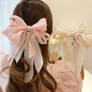 Faux Pearl Accent Mesh Bow Hair Clip