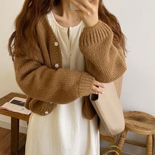 Bubble-Sleeve V-Neck Cardigan