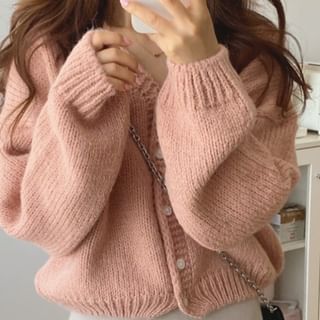 Bubble-Sleeve V-Neck Cardigan