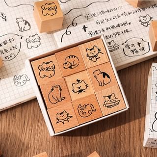 Set of 9: Animal Wooden Stamp