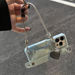 Leather Heart Faux Mirror Case Phone