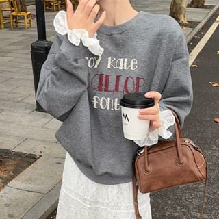 High Rise Lace A-Line Maxi Skirt / Round Neck Lettering Oversized Sweatshirt