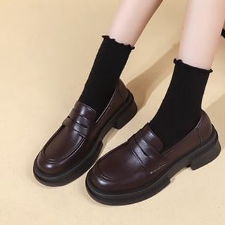 Faux Leather Plain Penny Loafers Platform