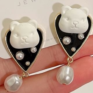 Bear Pearl Earring Alloy Drop Faux