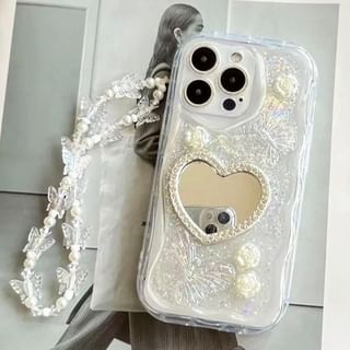 Strap Heart Pearl / Mirrored Set Case Faux Phone