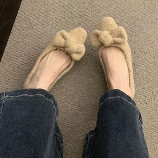 Square Wool Bow Toe Flats