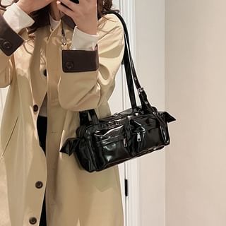 Multi-Pocket Shoulder Leather Bag Faux
