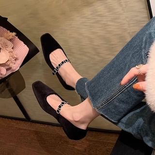 Accent Jane Rhinestone Heel Low Mary Pumps Velvet