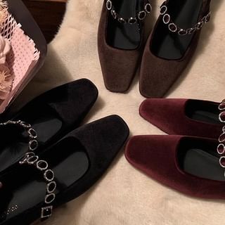 Accent Jane Rhinestone Heel Low Mary Pumps Velvet