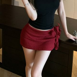 Pencil Flower Waist Low / Skirt Top Mini Halter Detail Mock Neck Plain