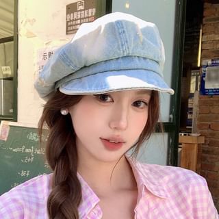 Washed Newsboy Cap Distressed Denim