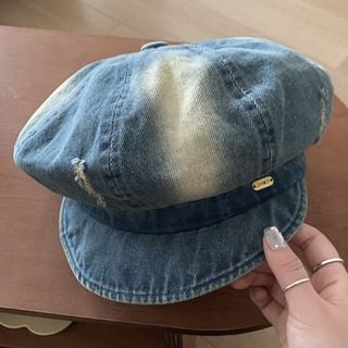 Washed Newsboy Cap Distressed Denim