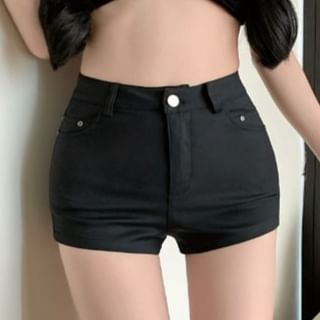 Shorts Plain Waist Hem High Zip