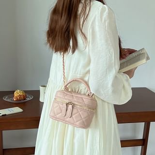 Quilted Plain Crossbody Bag Faux Zip Leather