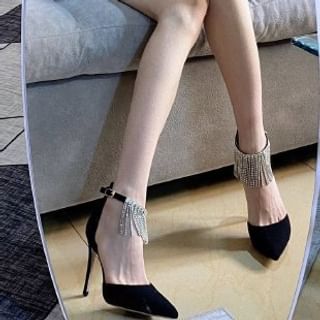 Pointed Toe Stiletto Rhinestone Fringed Pumps D'Orsay (Various Designs)