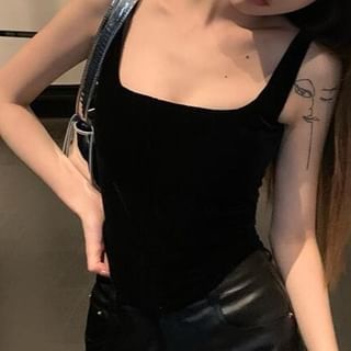 Pants Camisole Flared High Leather Rise Plain Neck / Faux Square Top