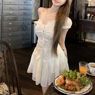 Lace Mini Waist Panel High / Blouse Fit Short-Sleeve Slim Skirt A-Line