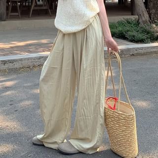 Leg Waist Top / Plain Wide Sleeveless Pants High Tank Scoop Neck Knit
