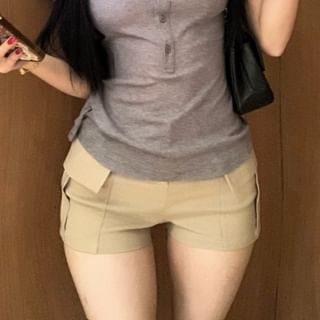 Slim Waist / Hot Plain Fit Short-Sleeve Tee Half-Buttoned Collared High Pants