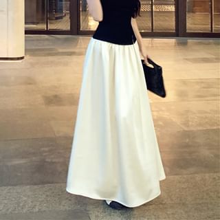 Short-Sleeve Tone Skirt Top Two High Maxi Waist Asymmetrical / A-Line