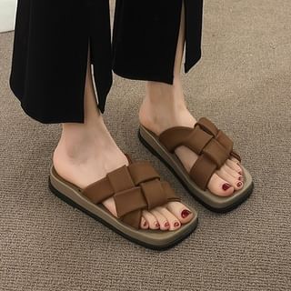 Platform Woven Square Toe Faux Sandals Leather