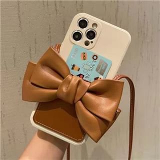 Phone with Leather Card Faux Case Holder Lanyard Bow