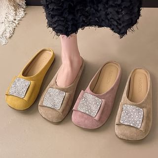 Round Toe Flat Mules Rhinestone