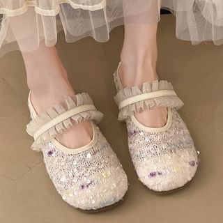 Toe Jane Mules Round Mary Mesh Sequin